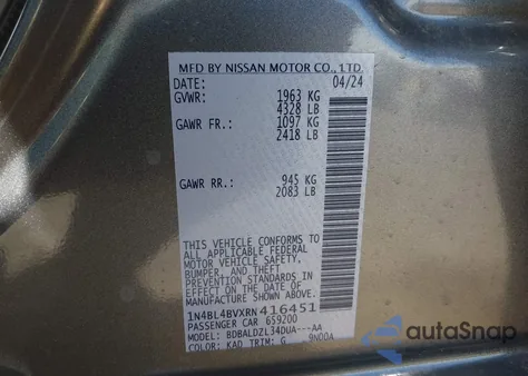 2024 Nissan Altima S Fwd from USA, damaged, VIN 1N4BL4BVXRN416451